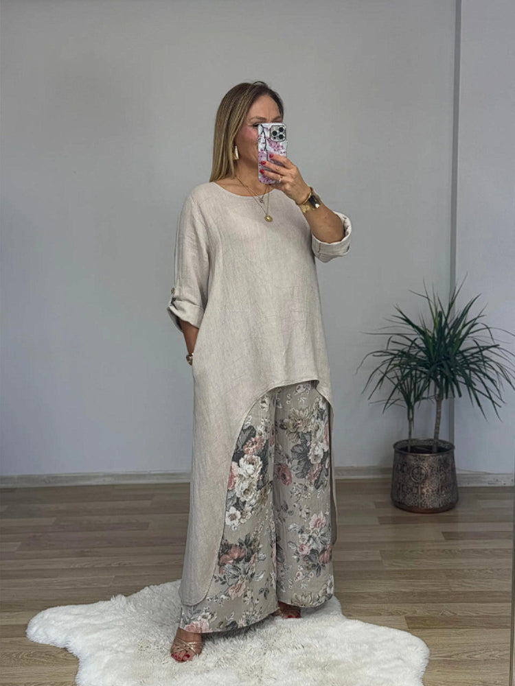 Ulina™ - Ensemble Décontracté avec Top Irrégulier et Pantalon à Jambes Larges