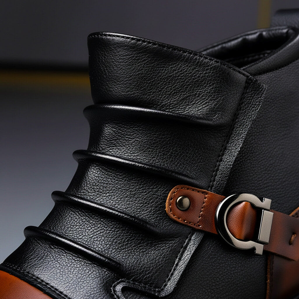 Frederic - Bottines homme en cuir à boucle métallique et style vintage