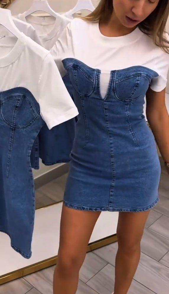 Jessy™ - Robe en Denim à Col Rond pour Femme