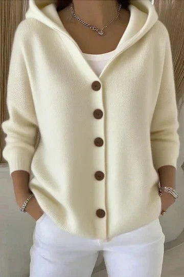 Laraine - Cardigan femme à capuche avec boutons et coupe ample