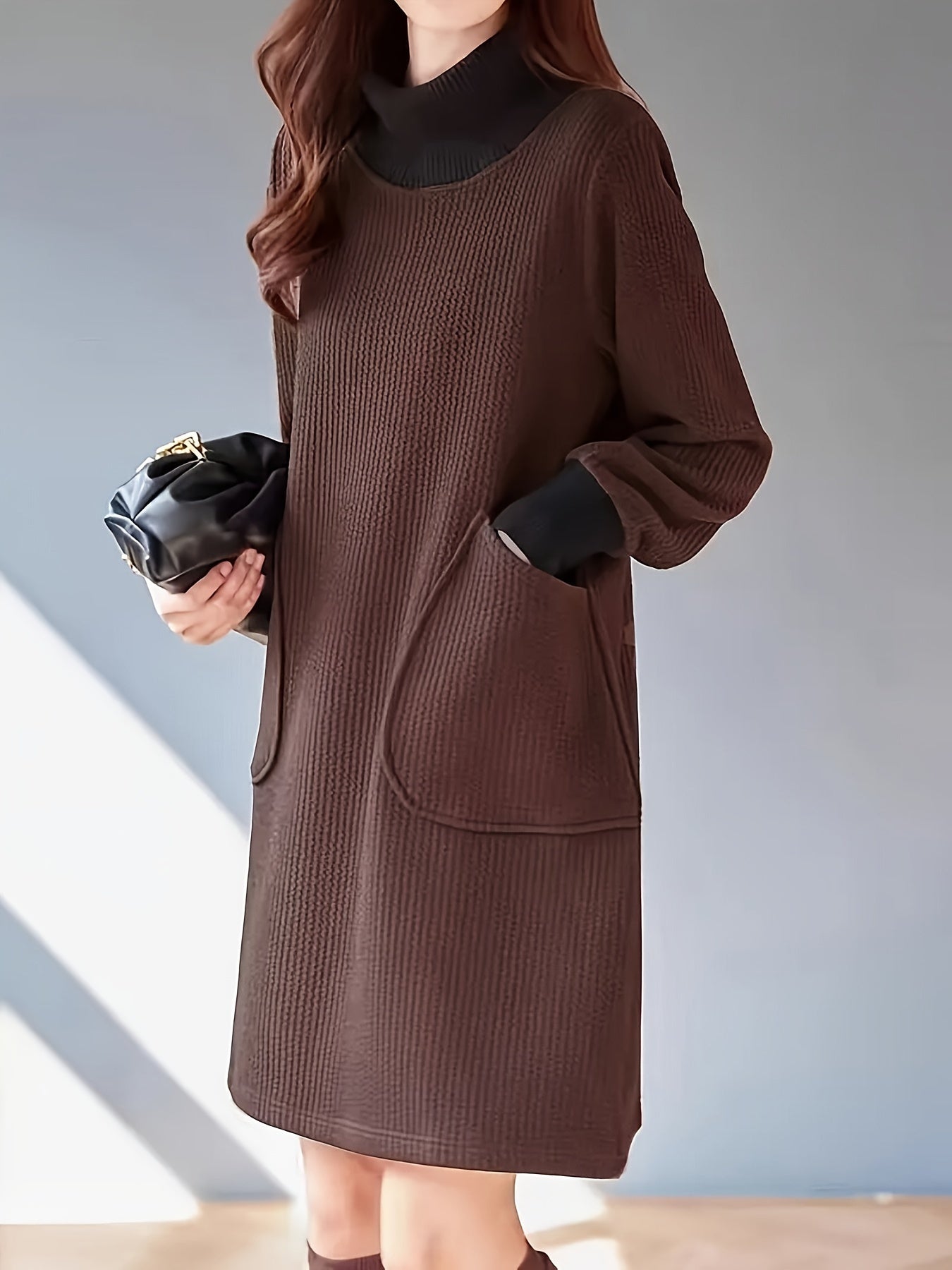 Lydie™ - Robe Midi Chic à Col Haut et Manches Raglan