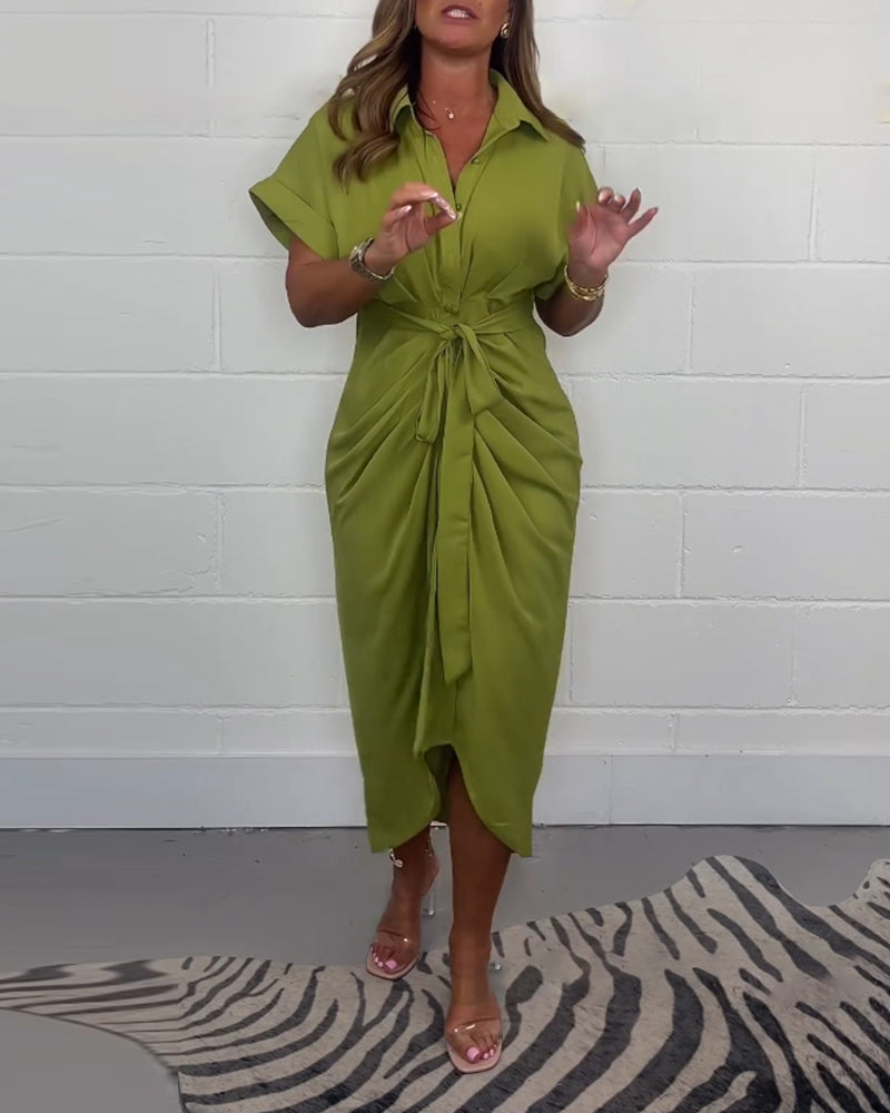 Marit™ - Robe Plissée Élégante avec Col Chemise