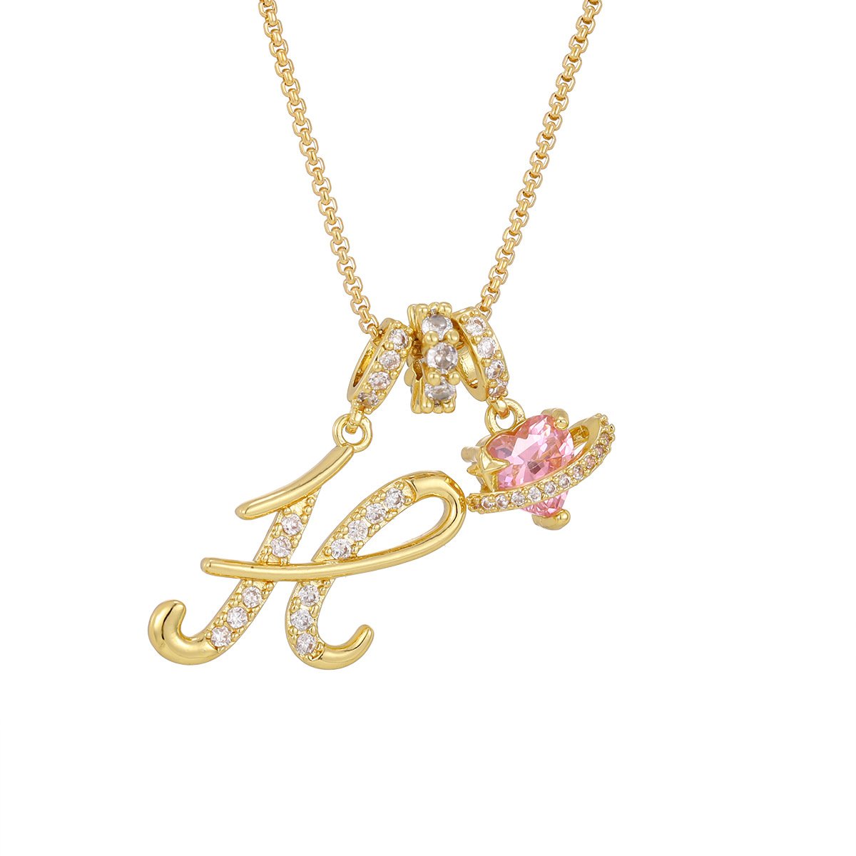 Carmelle™ - Collier Initiale Avec Cœur Rose Brillant