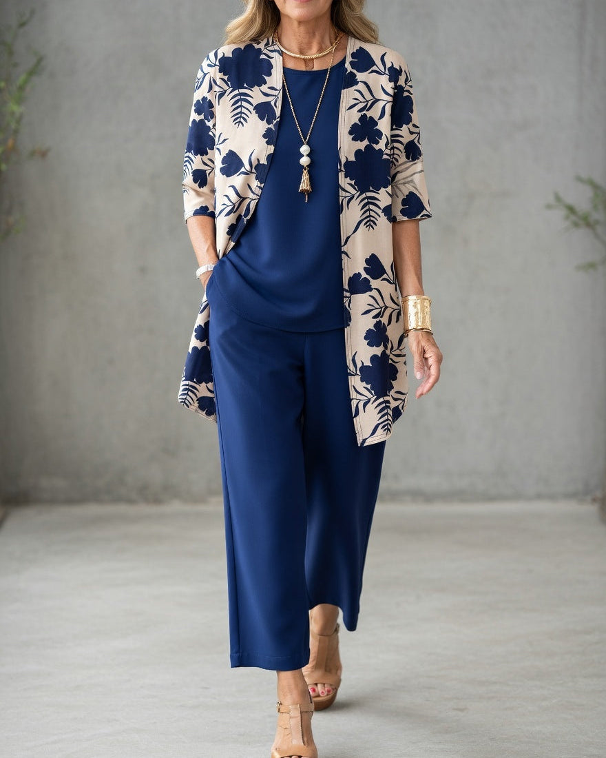 Sabrina™ - Ensemble Femme Trois Pièces Élégant Cardigan Fluide Haut Et Pantalon Large