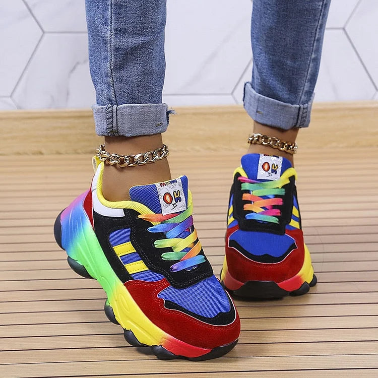 Ninthe - Baskets confortables femme multicolores à bout large