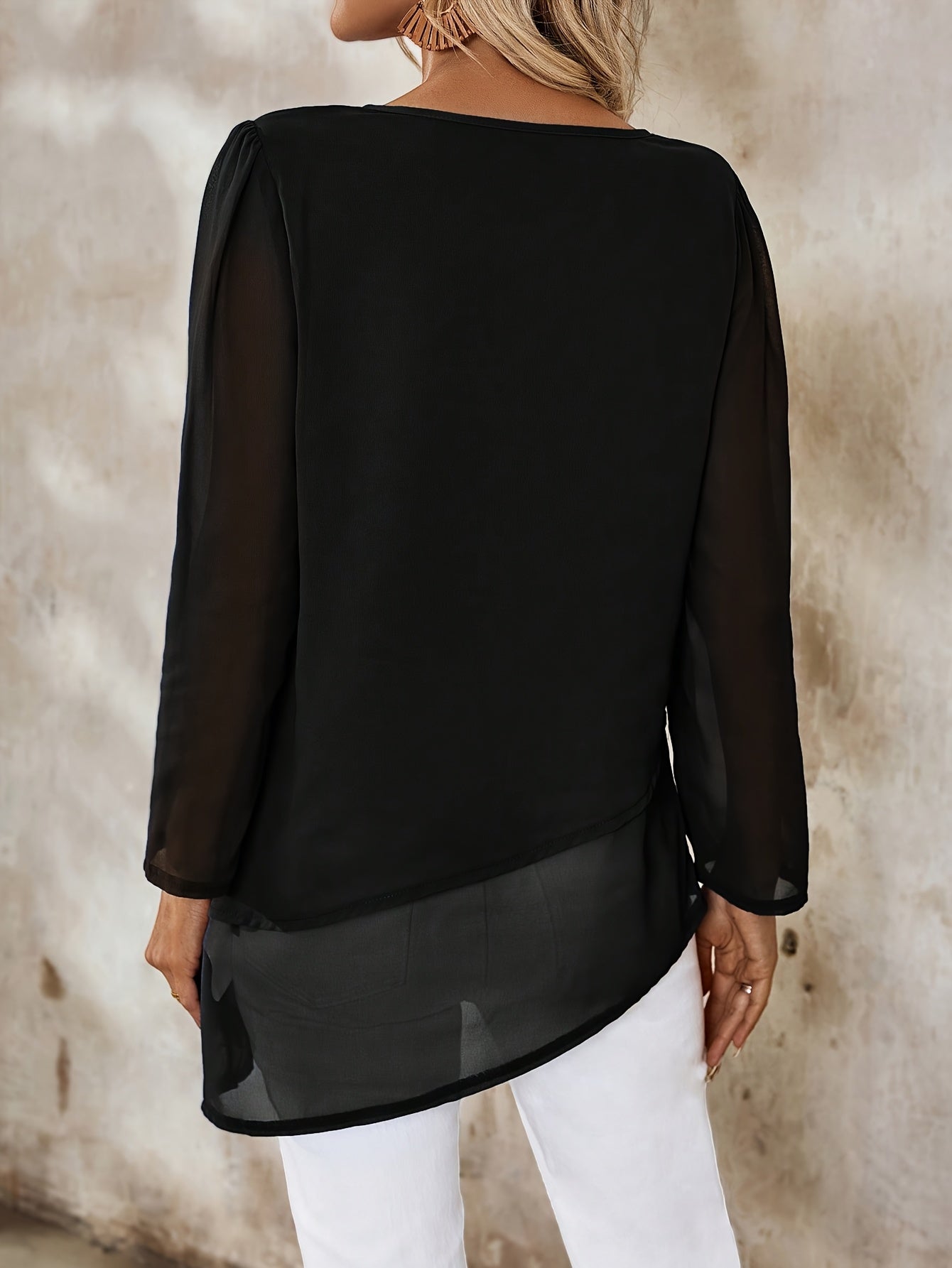 Corisande™ - Blouse Élégante à Double Couches avec Ourlet Asymétrique et Transparence Légère