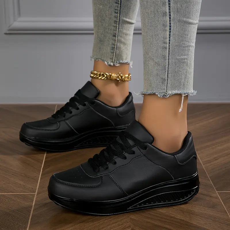 Brelina™ - Baskets femme plateforme lacets cuir synthétique confort quotidien