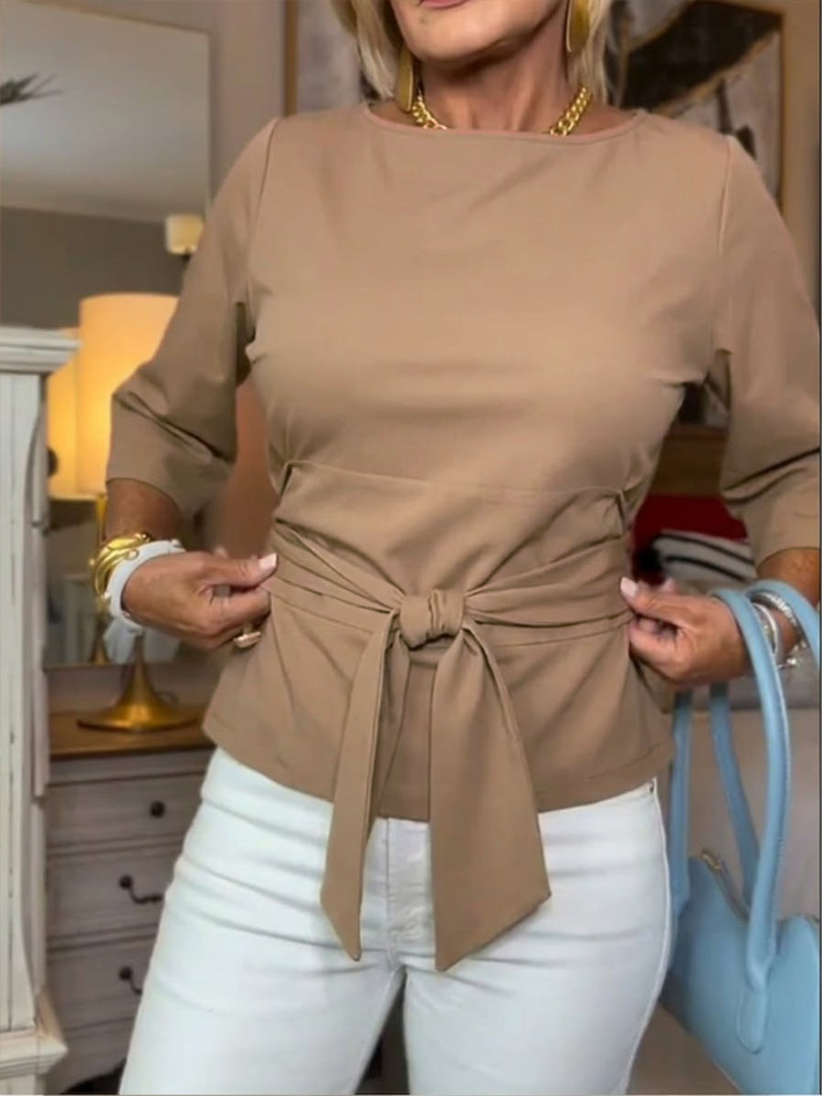Lethira™ - Top Femme Coton Coupe Ample avec Nœud Ajustable