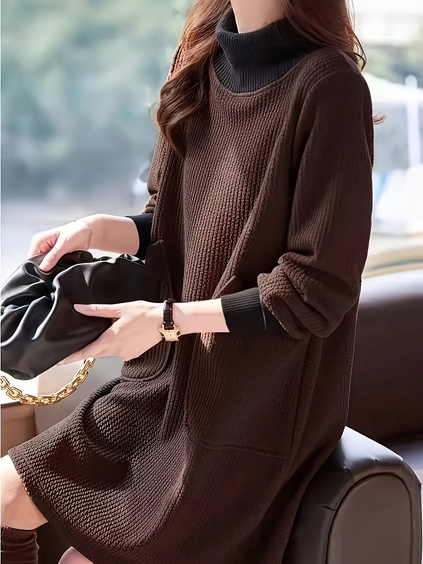 Lydie™ - Robe Midi Chic à Col Haut et Manches Raglan