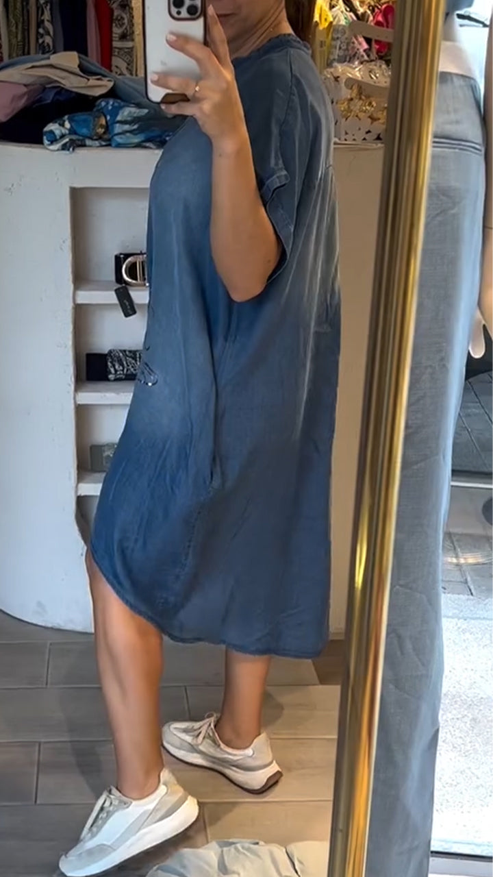 Delphina™ - Robe décontractée en jean avec col en V et boutons, idéale pour un style quotidien