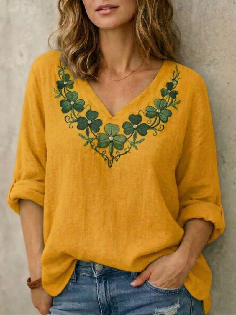 Jynelle™ - Blouse Élégante à Col V avec Broderie