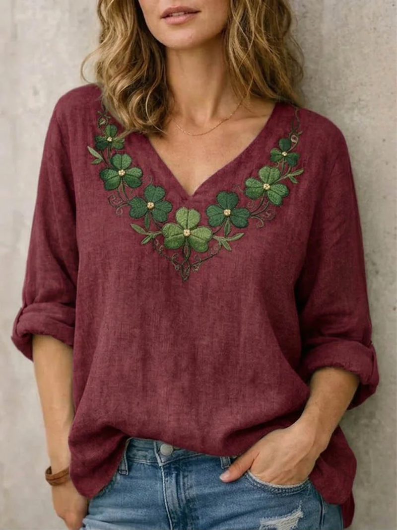 Jynelle™ - Blouse Élégante à Col V avec Broderie