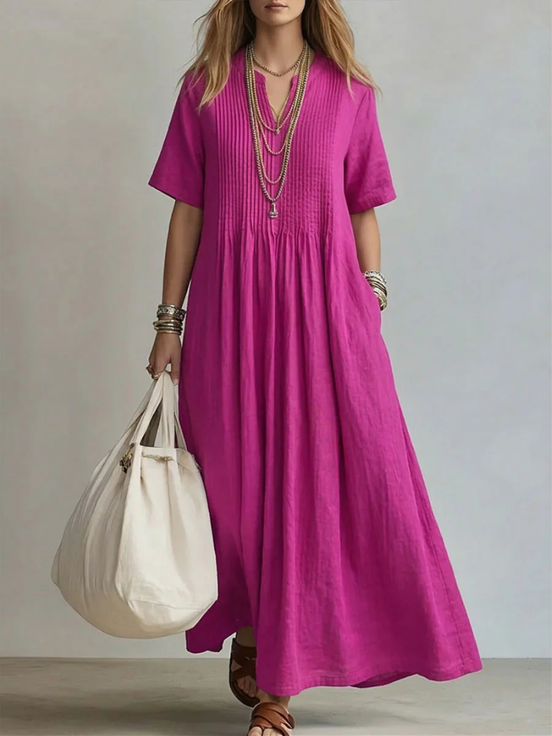 Jaxellea™ - Robe Femme Maxi Fluide Col V Léger Pour Été Quotidien