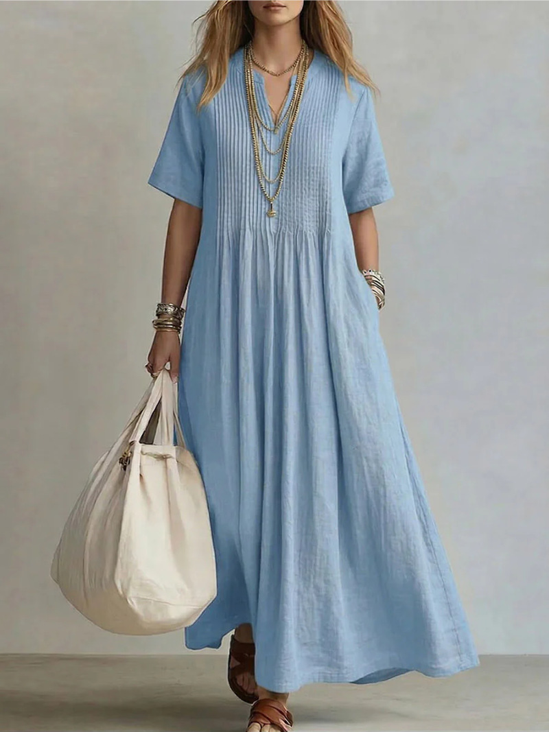 Jaxellea™ - Robe Femme Maxi Fluide Col V Léger Pour Été Quotidien