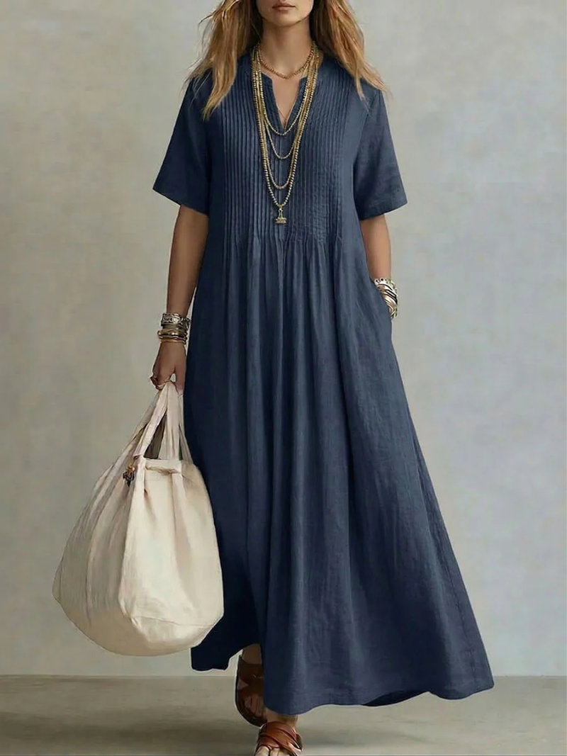 Jaxellea™ - Robe Femme Maxi Fluide Col V Léger Pour Été Quotidien
