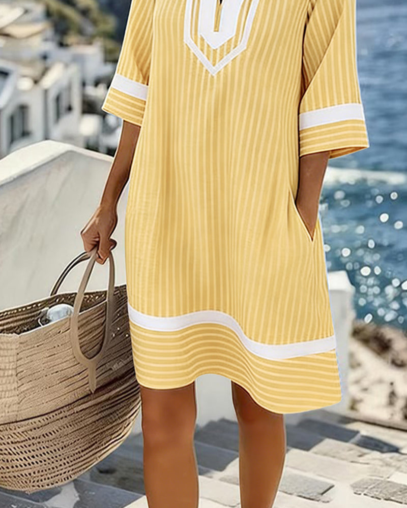 Telyxa™ - Robe Femme Rayures Fluide Col V Style Estival