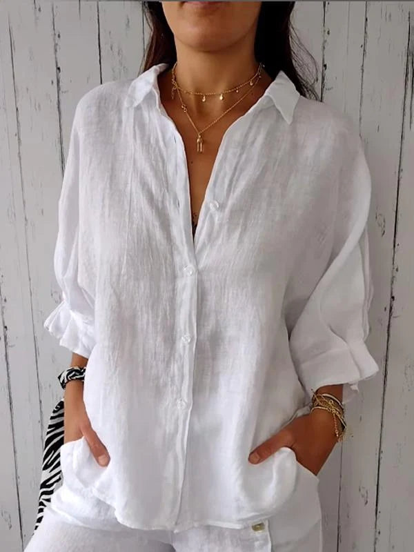 Delphira™ - Chemise en coton et lin nouée dans le dos
