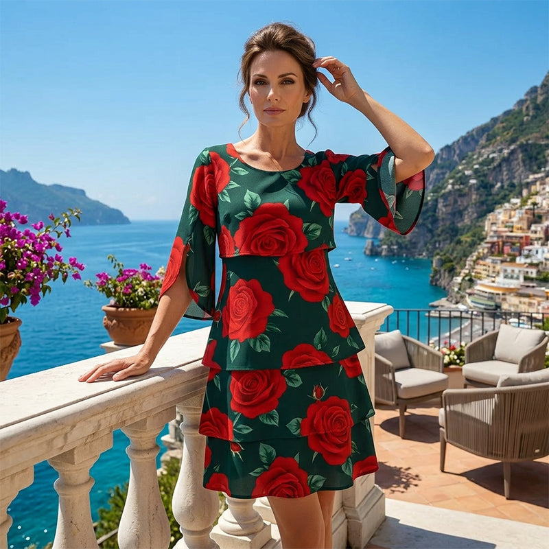 Qyvelle™ - Robe Femme Imprimé Floral Coupe Ample Manches Fluides Style Élégant