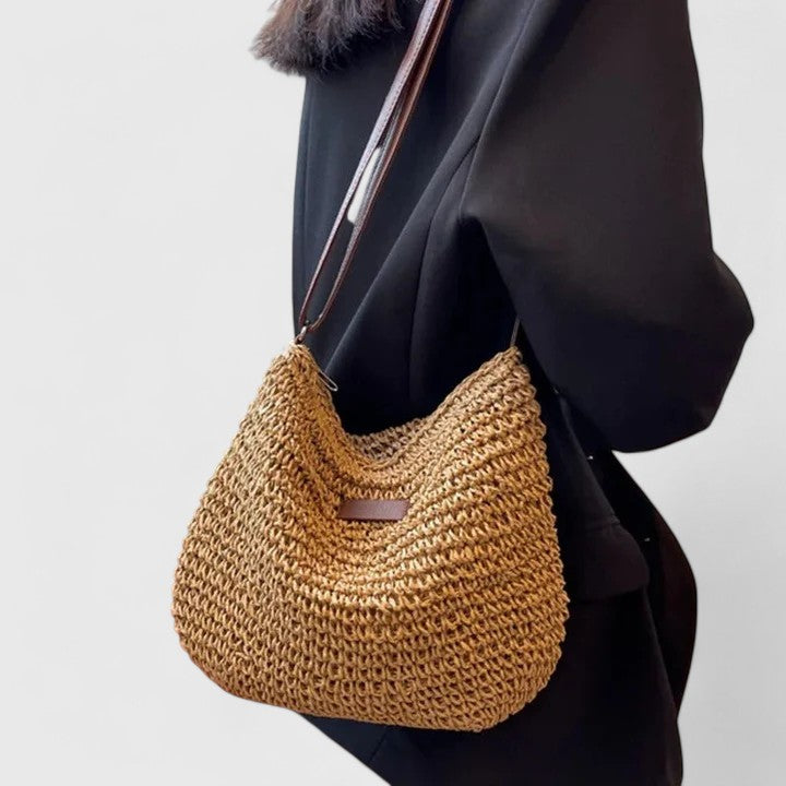 Mirelina™ - Sac femme bandoulière raphia tressé style boho naturel
