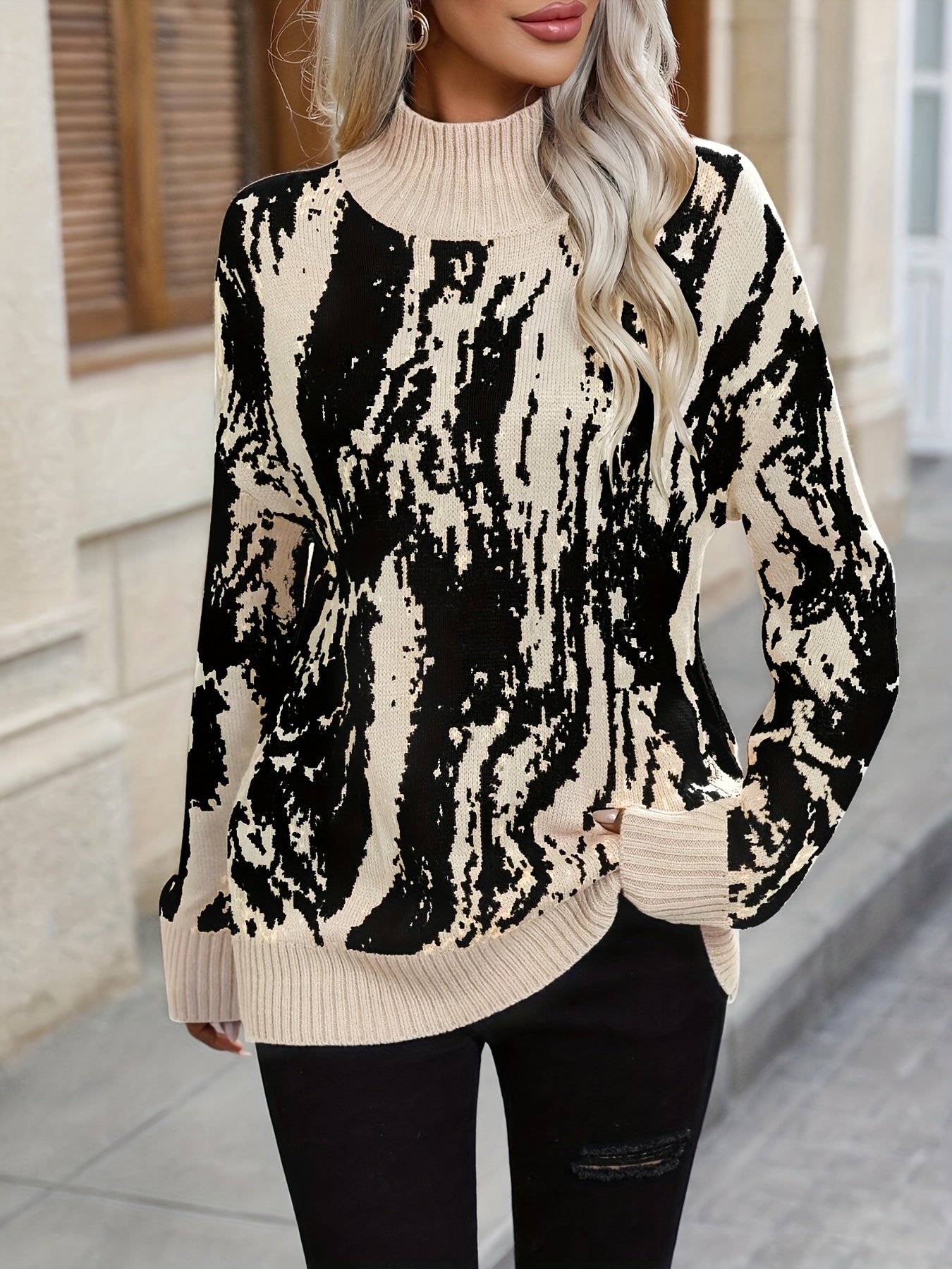 Nicole™ - Pull Col Montant Bicolore Élégant