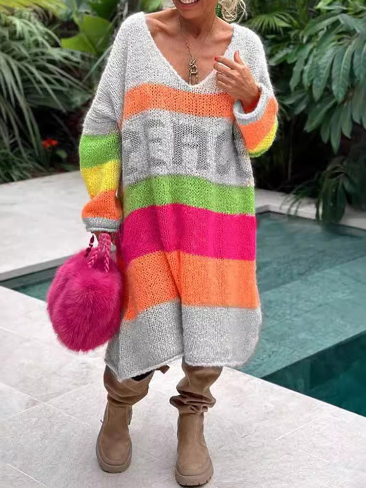 Elviana™ - Robe Pull en Cachemire à Blocs de Couleurs