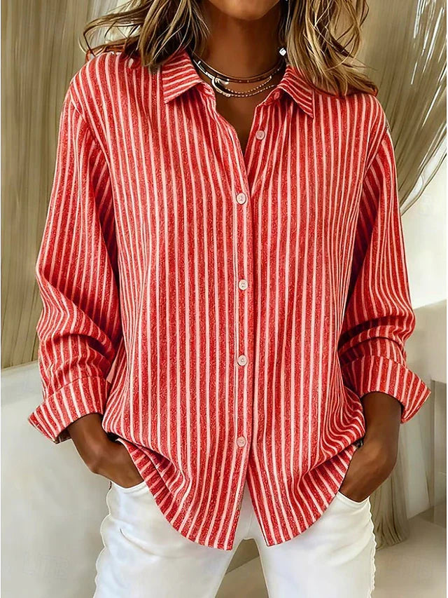 Kalessa™ - Chemisier Rayé Décontracté À Manches Longues