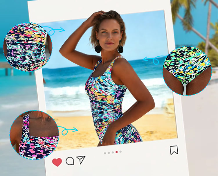 Kinsley™ - Maillot de Bain Une Pièce Imprimé Graphique Multicolore