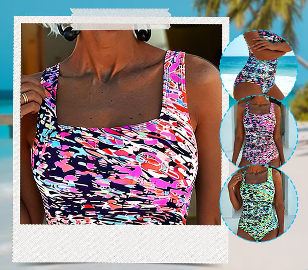 Kinsley™ - Maillot de Bain Une Pièce Imprimé Graphique Multicolore