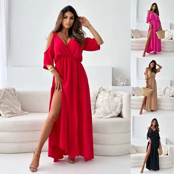 Rovenza™ - Robe maxi femme épaules dénudées avec fente élégante