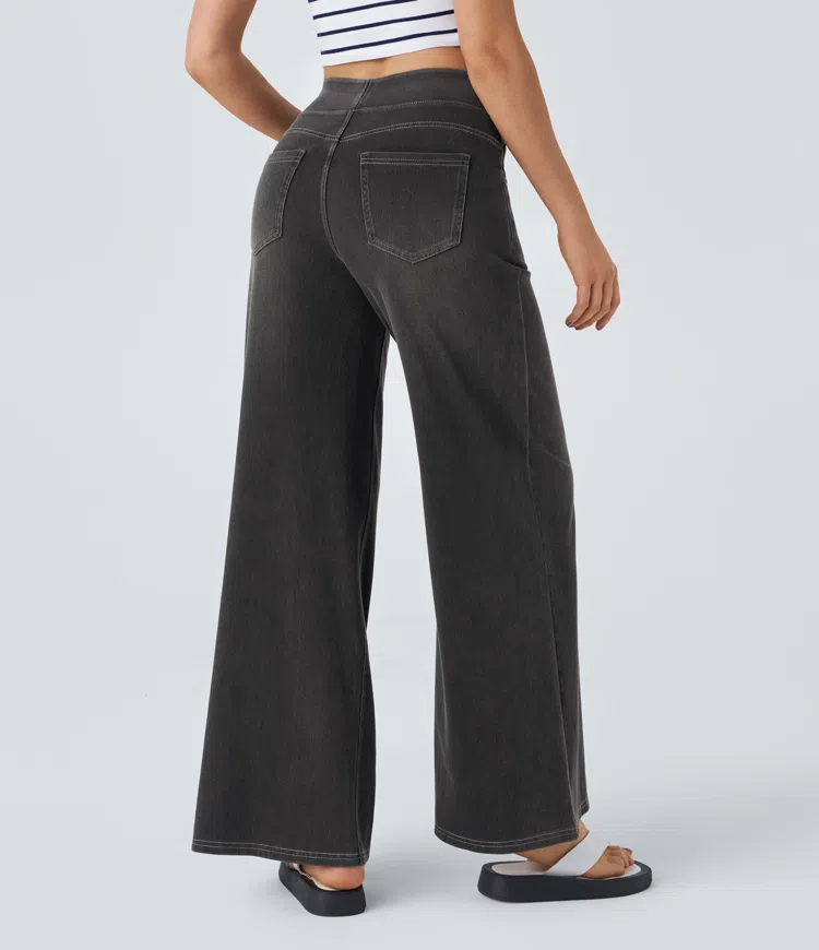 Ruvessa™ - Jean femme taille haute jambe large très extensible coupe moderne