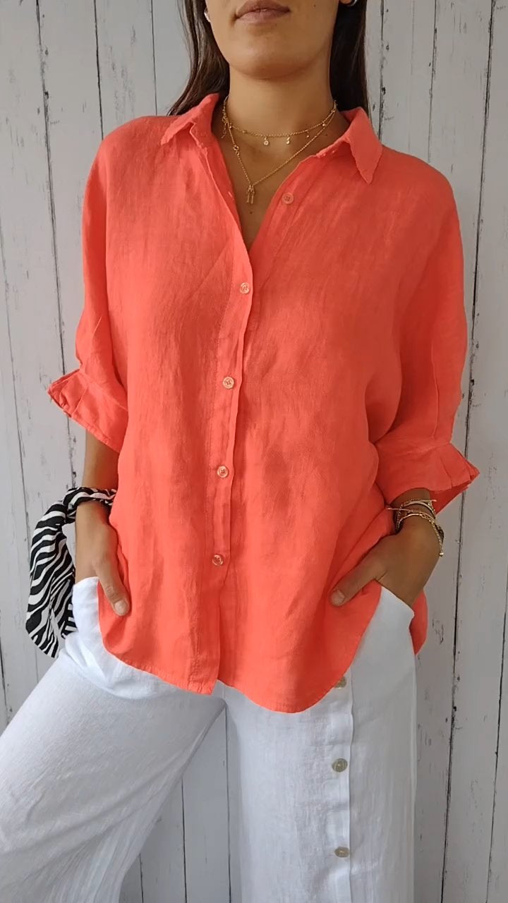 Delphira™ - Chemise en coton et lin nouée dans le dos