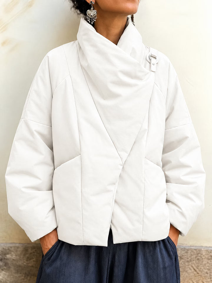 Marjole - Veste d'hiver femme à col drapé et coupe asymétrique