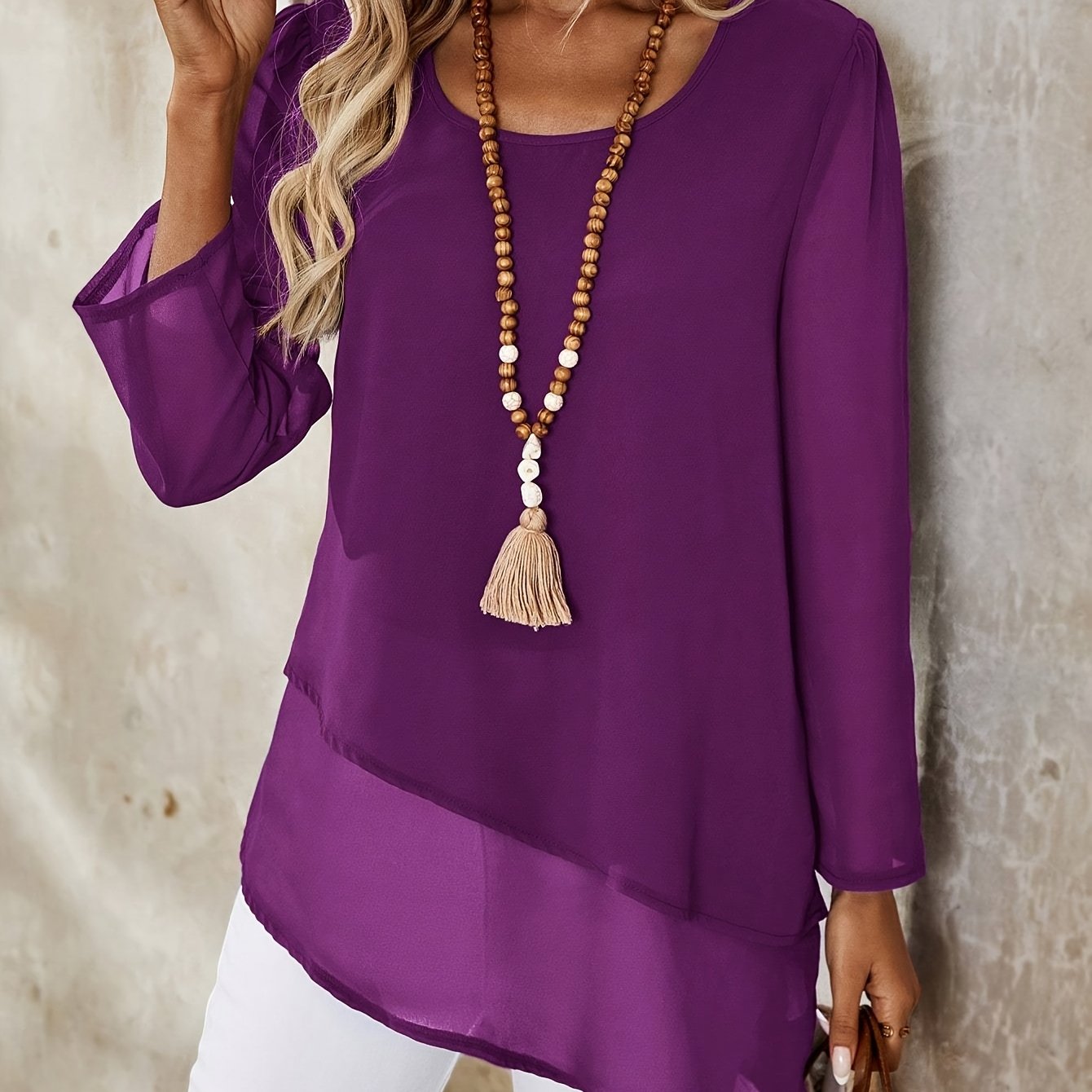 Corisande™ - Blouse Élégante à Double Couches avec Ourlet Asymétrique et Transparence Légère