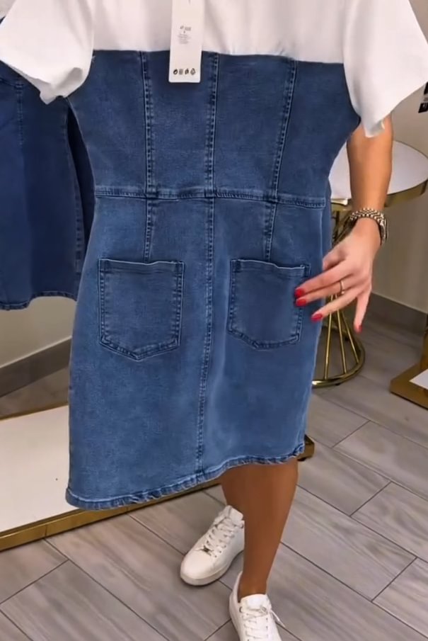 Jessy™ - Robe en Denim à Col Rond pour Femme