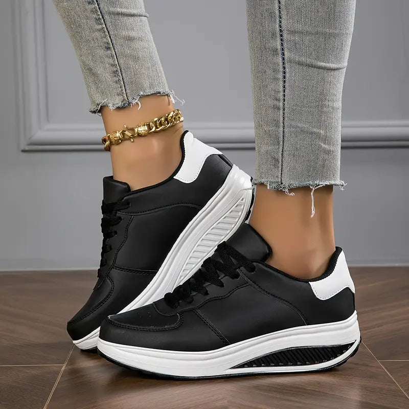 Brelina™ - Baskets femme plateforme lacets cuir synthétique confort quotidien