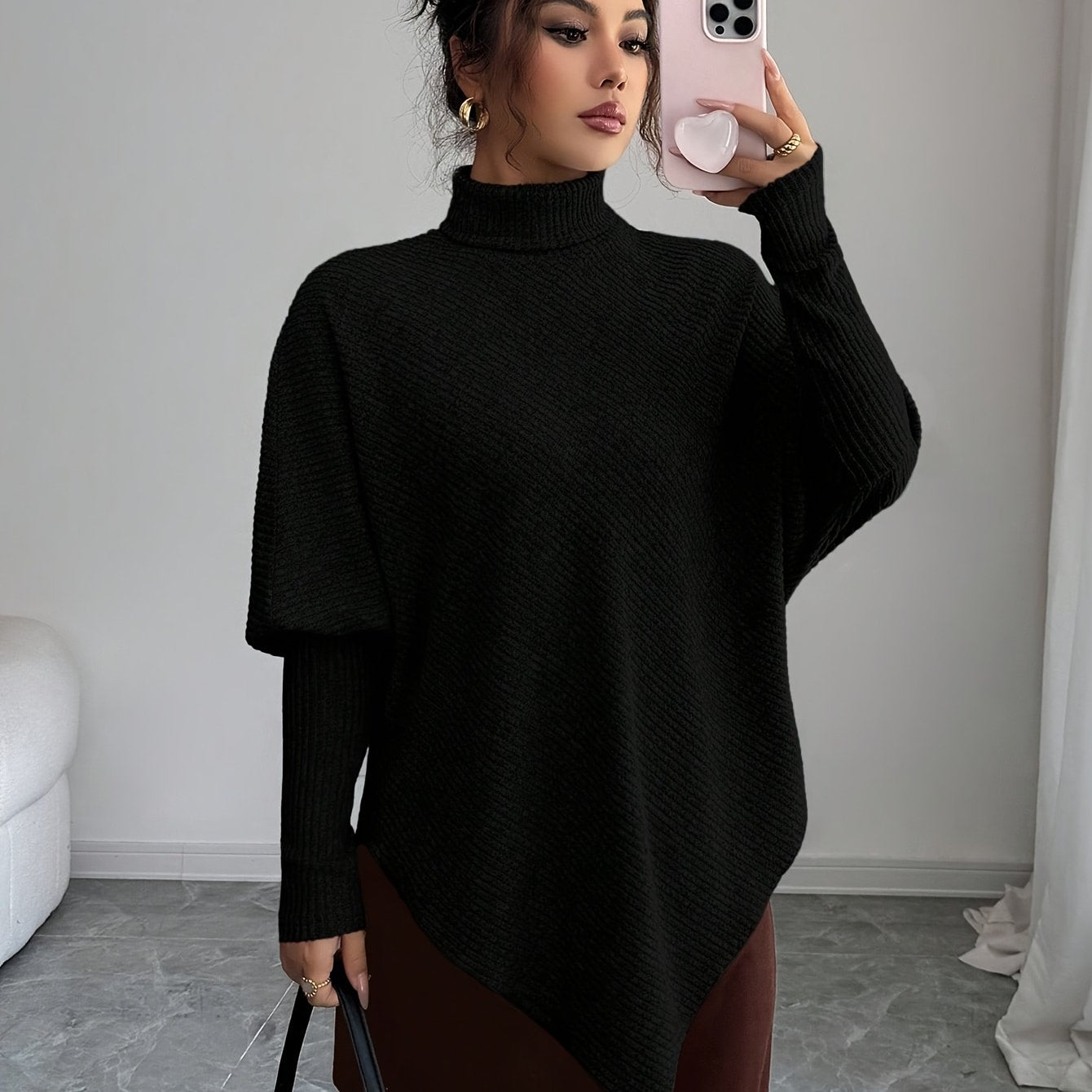 Ilyssa™ - Pull Asymétrique Col Montant Élégance Moderne