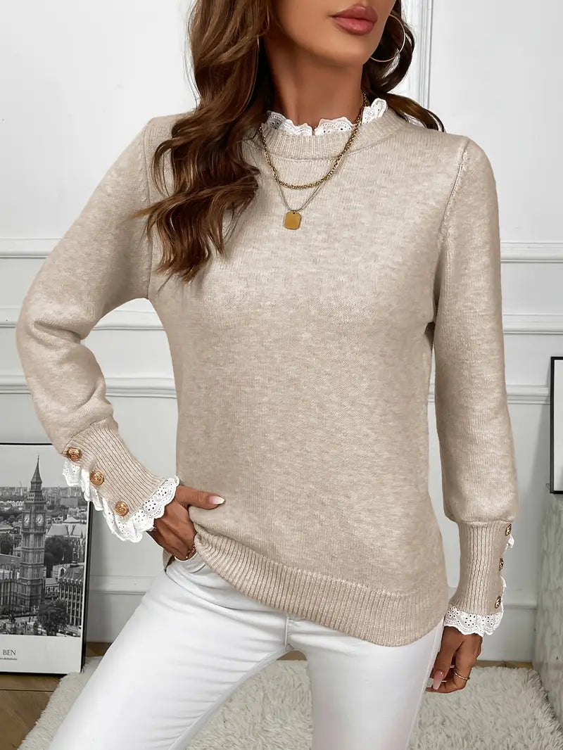 Inaya™ - Pull en tricot élégant à volants et boutons