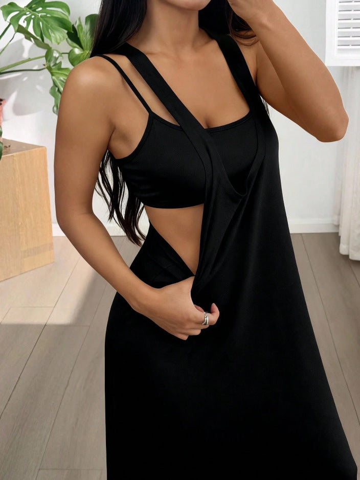 Dorissa - Robe longue femme effet deux pièces avec découpes latérales