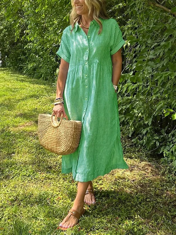 Melania™ - Robe chemise rayée avec revers et boutons | Avec poches fonctionnelles