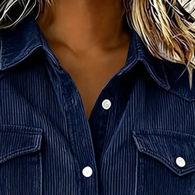 Sigrid - Chemise femme rayée boutonnée avec poches