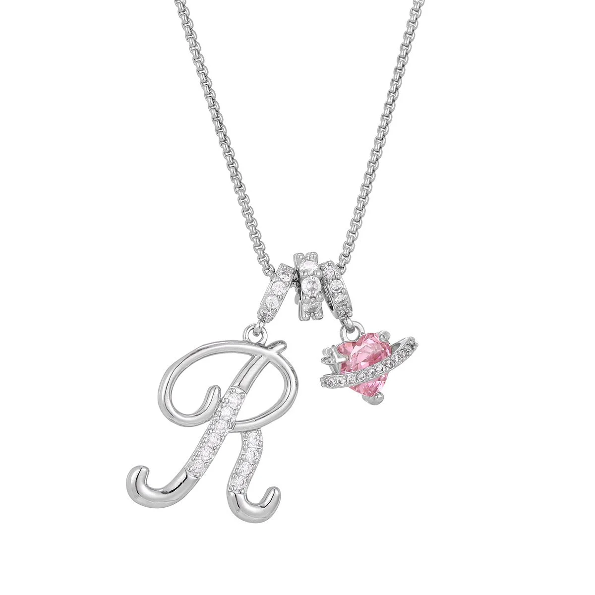 Carmelle™ - Collier Initiale Avec Cœur Rose Brillant