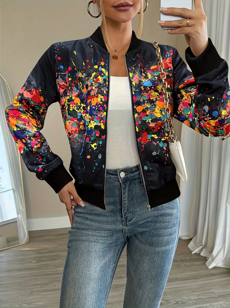 Noëlla - Veste bomber imprimée pour femme à fermeture éclair