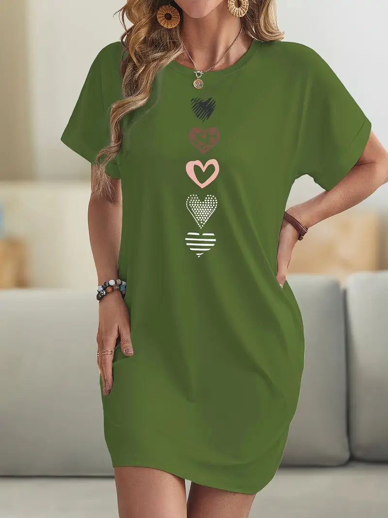 Milia™ - Robe Décontractée Cœurs Graphiques – Élégance Cool & Confort Absolu