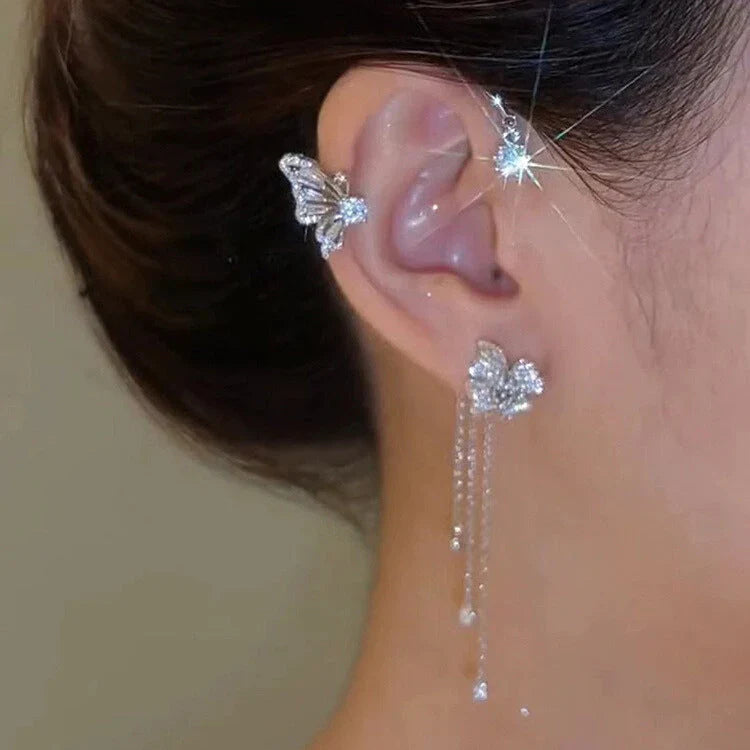 Boucles D'oreilles Fleur Papillon Élégantes Avec Pompons