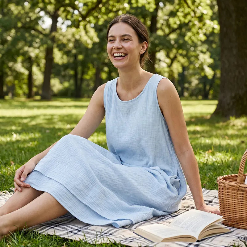 Riselia - Robe midi femme sans manches fluide à volants