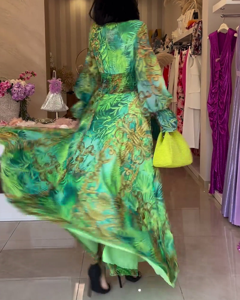 Aceline™ - Robe Longue à Imprimé Élégant et Taille Empire
