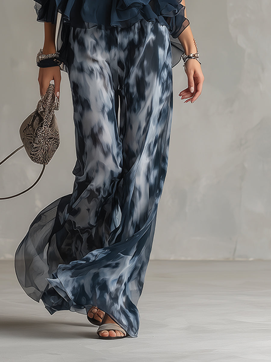 Pheronia™ - Ensemble femme deux pièces chiffon top col halter pantalon large imprimé