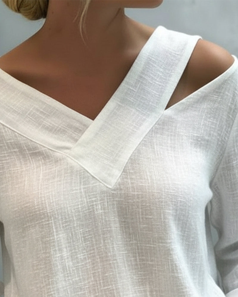 Melyra™ - Haut Élégant à Col V Décolleté Asymétrique