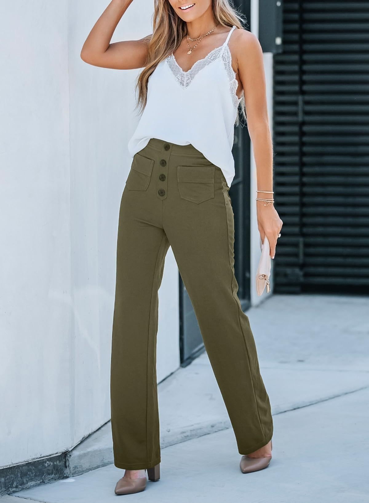 Nara™ - Haute élasticité - Pantalon décontracté taille haute à jambe droite
