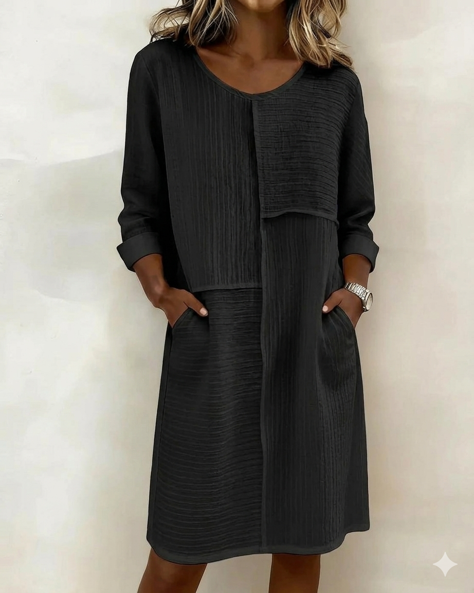 Gaelle™ - Robe Femme Coton Lin Texturée Coupe Fluide Manches Longues Confort